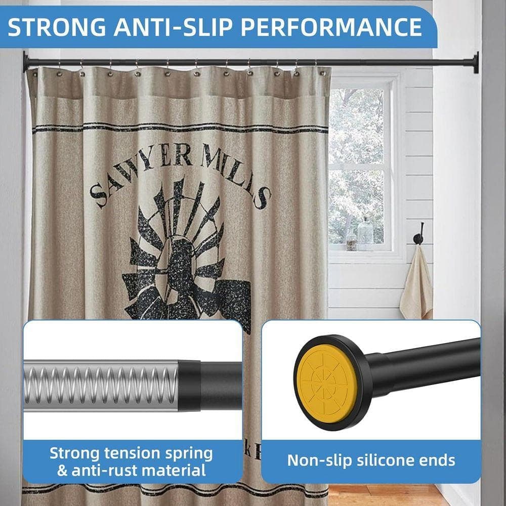 JFVKAF Matte Black Adjustable Stainless Steel Shower Curtain Rod 16.90 in. L x 2.90 in. W Anti-Slip No Drilling (3)