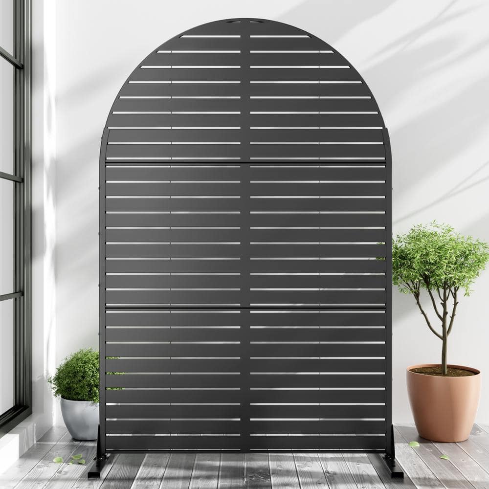 Lirago 72 in. x 47 in. Arched-Top Black Privacy Screen Galvanized Freestanding Panel (1)