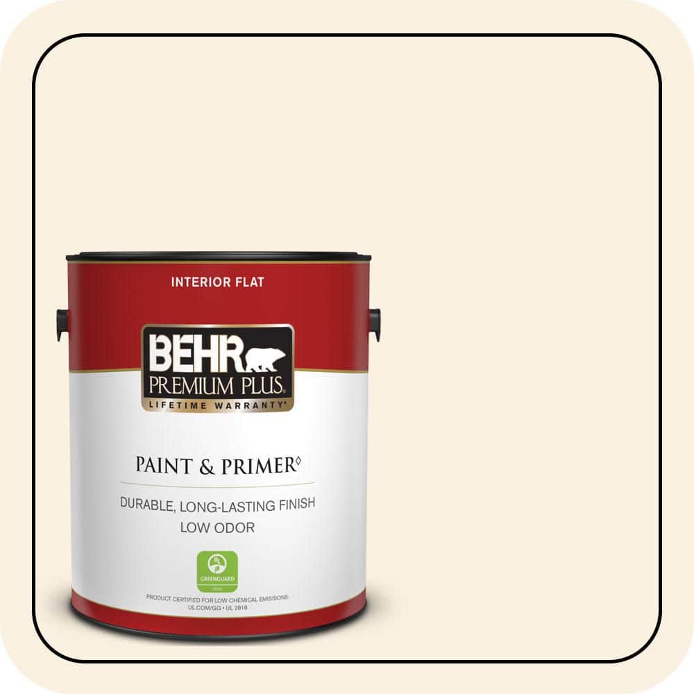 BEHR PREMIUM PLUS 1 gal. #W-F-300 Cotton Whisper Flat Low Odor Interior Paint & Primer