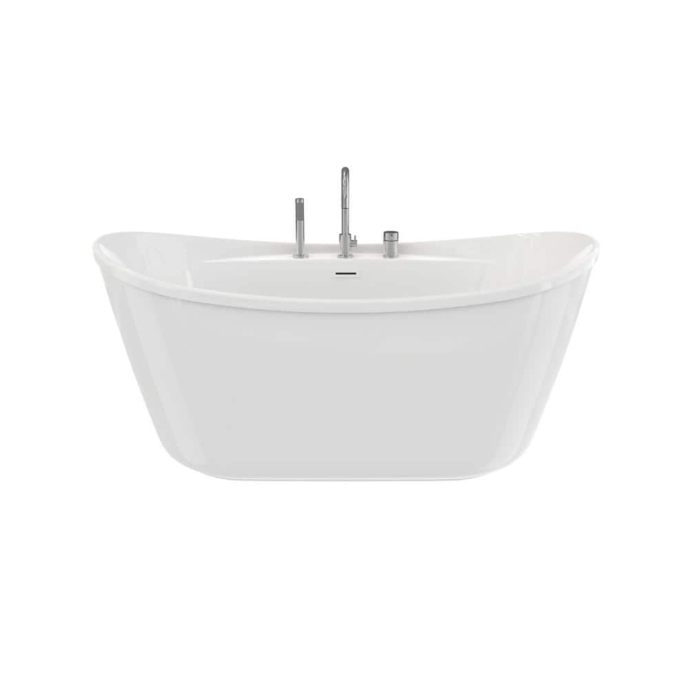 MAAX Suna 58 in. x 32 in. Soaking Flat Bottom Bathtub in White with Deckmount Faucet in Chrome (2)
