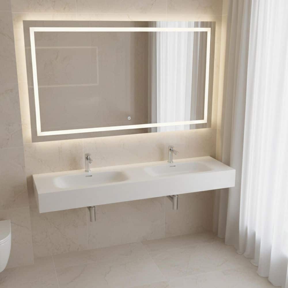 CASAINC 59 in. W x 18 in. D Solid Surface Wall-Mounted Bathroom Vanity Top with Integrated Double Sink in Matte White (2)