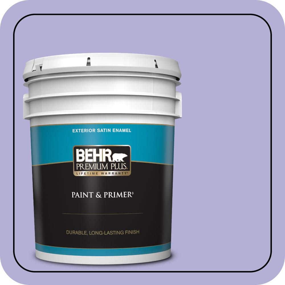 BEHR PREMIUM PLUS 5 gal. #630B-4 Freesia Purple Satin Enamel Exterior Paint & Primer