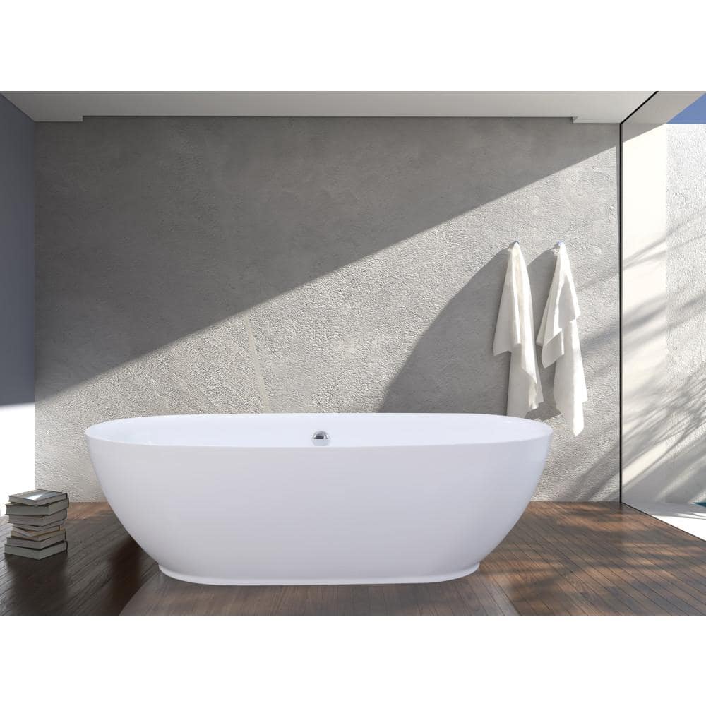 Kingston Brass Aqua Eden 33 in. Acrylic Freestanding Soaking Bathtub White with Drain (2)