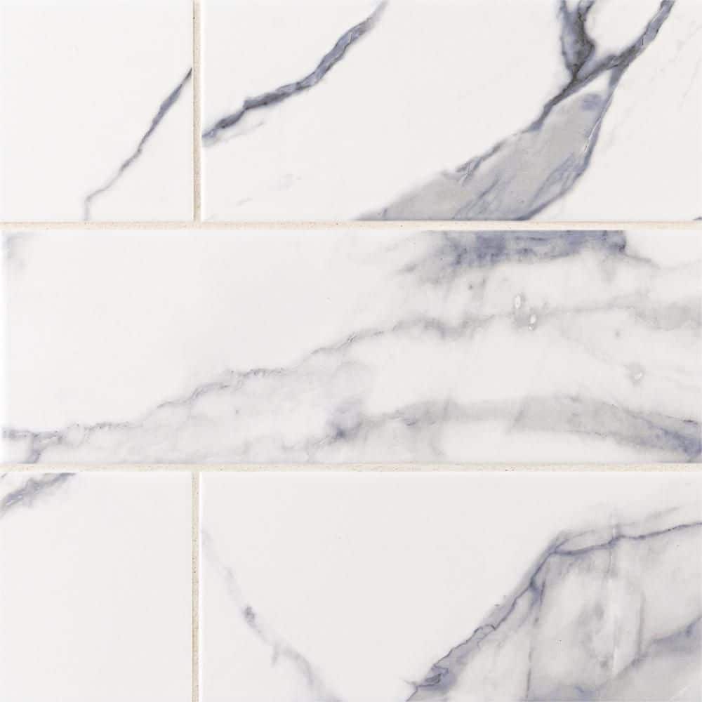 Jeffrey Court Glossy Ocean Carrara White 4 in. x 12 in. Subway Gloss Ceramic Wall Tile (9.687 sq. ft./Case)