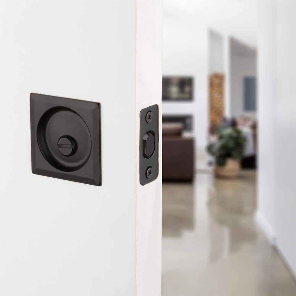 Kwikset Matte Black Square Bed/Bath Pocket Door Lock with Lock (2)