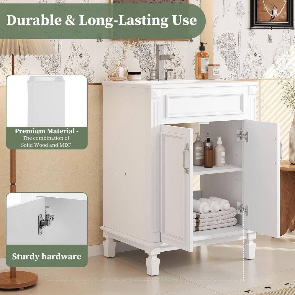 COWLOWN 24 in. W x 18.4 in. D x 33.8 in. H Bathroom White Linen Cabinet (3)