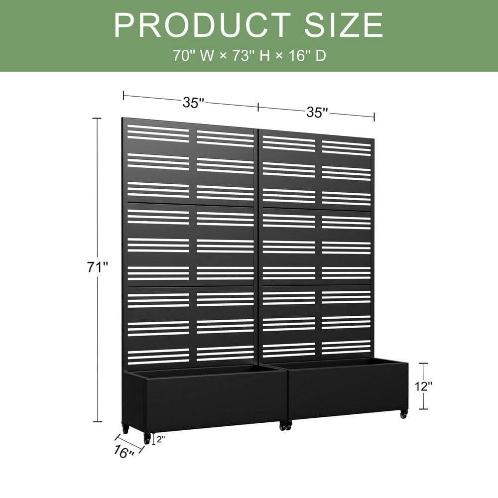 Dovelina Set of 2-73 in. x 16 in. x 35 in. Black Metal Iron Planter Box with Attached Trellis for Climbing Vegetation (2)