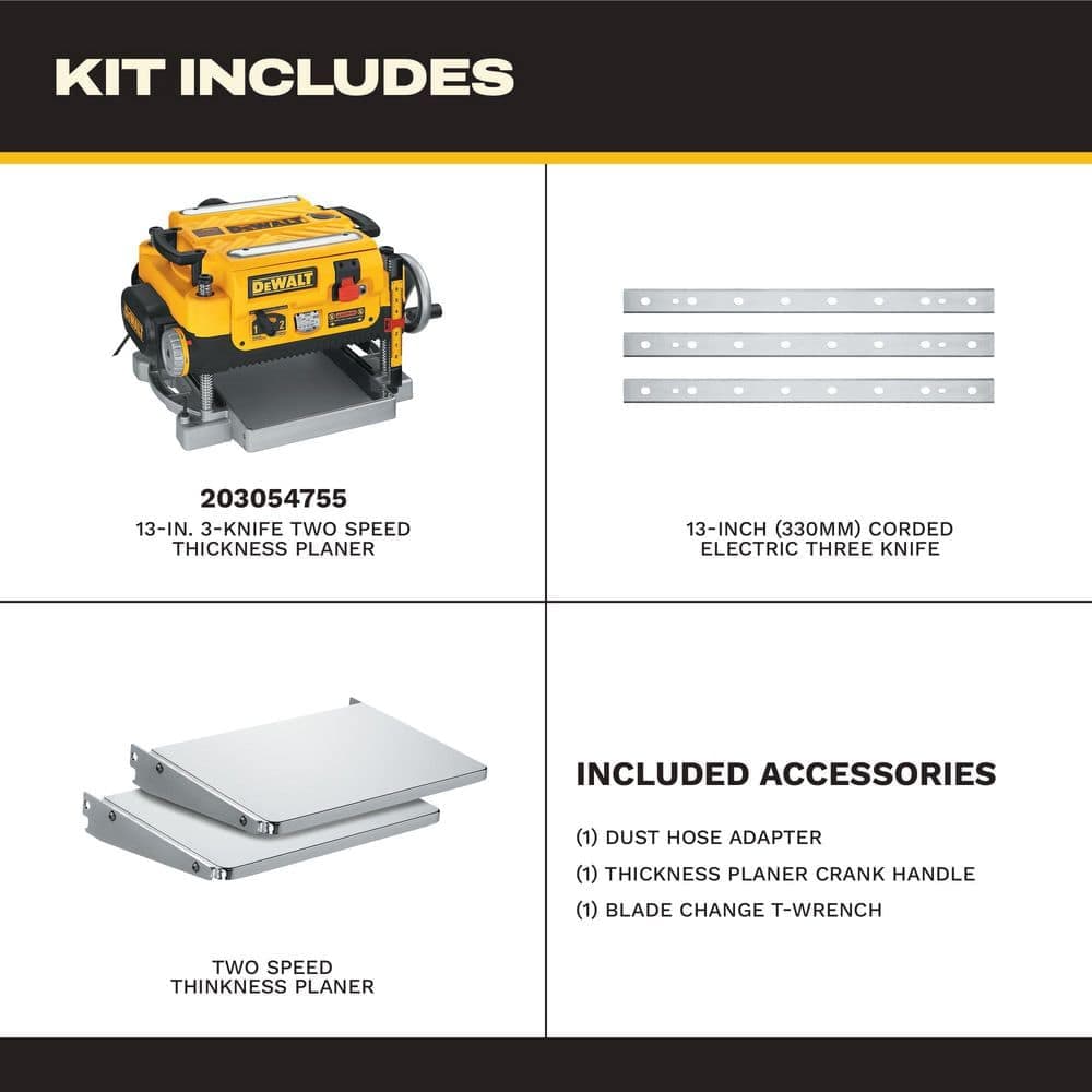DEWALT 15 Amp Corded 13 in. Heavy-Duty 2-Speed Bench Planer with (3) Knives, In Feed Table and Out Feed Table (2)