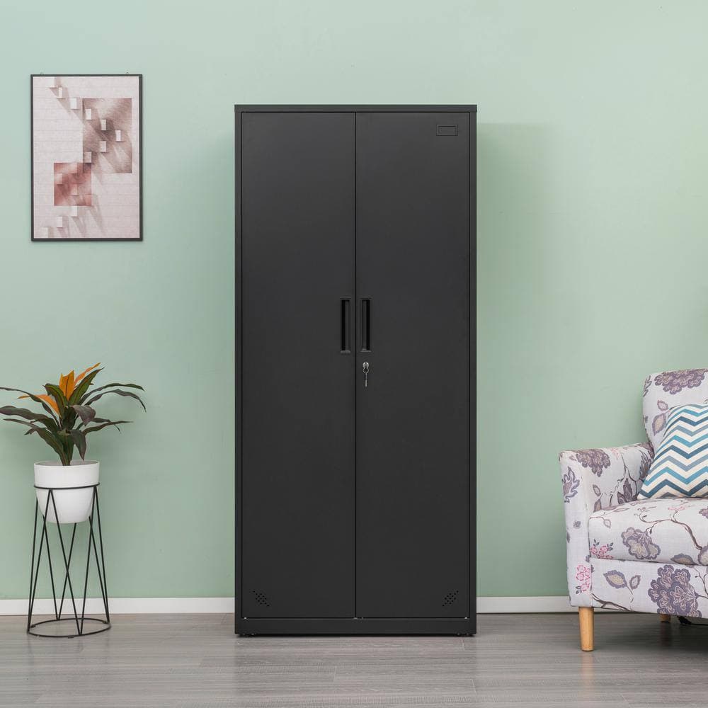 COWLOWN 31.50 in. W x 15.75 in. D x 68.90 in. H Black Linen Cabinetwith 2 Doors and 4 Partitions (2)