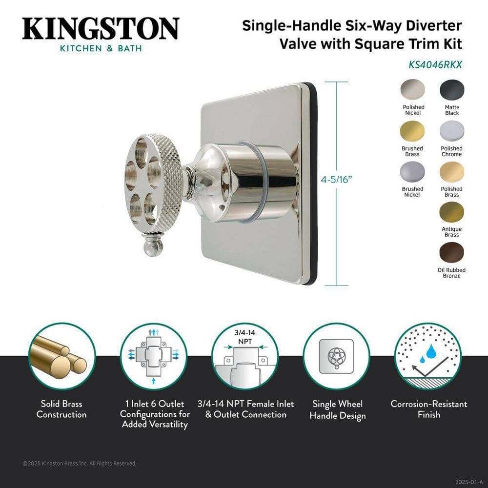 Kingston Brass Webb 3/4 in. Single-Handle 1-Hole Wall Mount 6-Way Diverter Valve with Trim Kit in Matte Black (2)