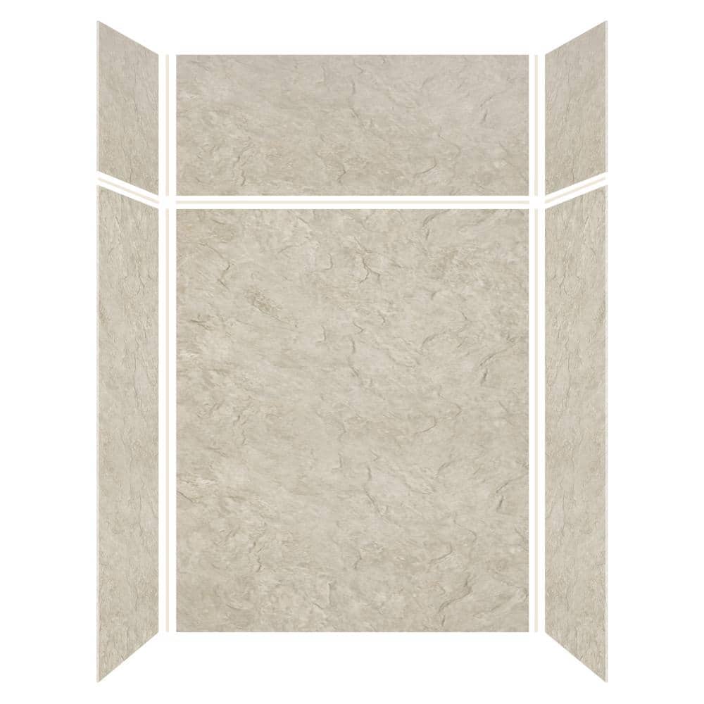 Transolid Expressions 36 in. x 60 in. x 96 in. 4-Piece Easy Up Adhesive Alcove Shower Wall Surround in Sea Fog (3)