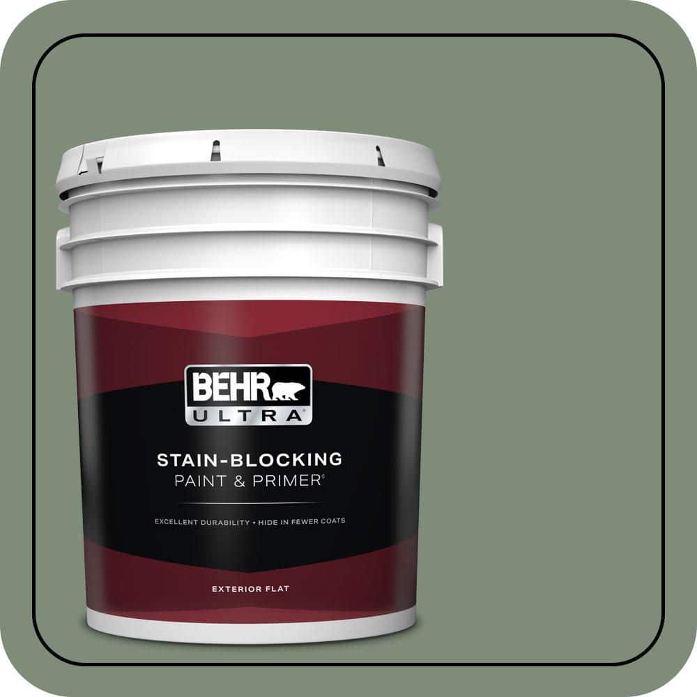BEHR ULTRA 5 gal. #450F-5 Amazon Moss Flat Exterior Paint & Primer
