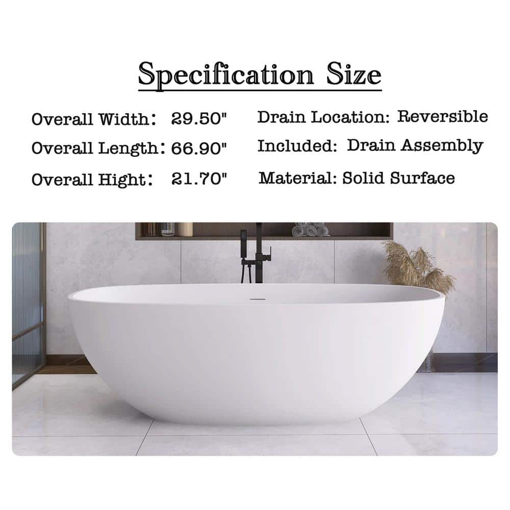 JimsMaison 29.5 in. Solid Surface Freestanding Soaking Bathtub with Center Drain (2)