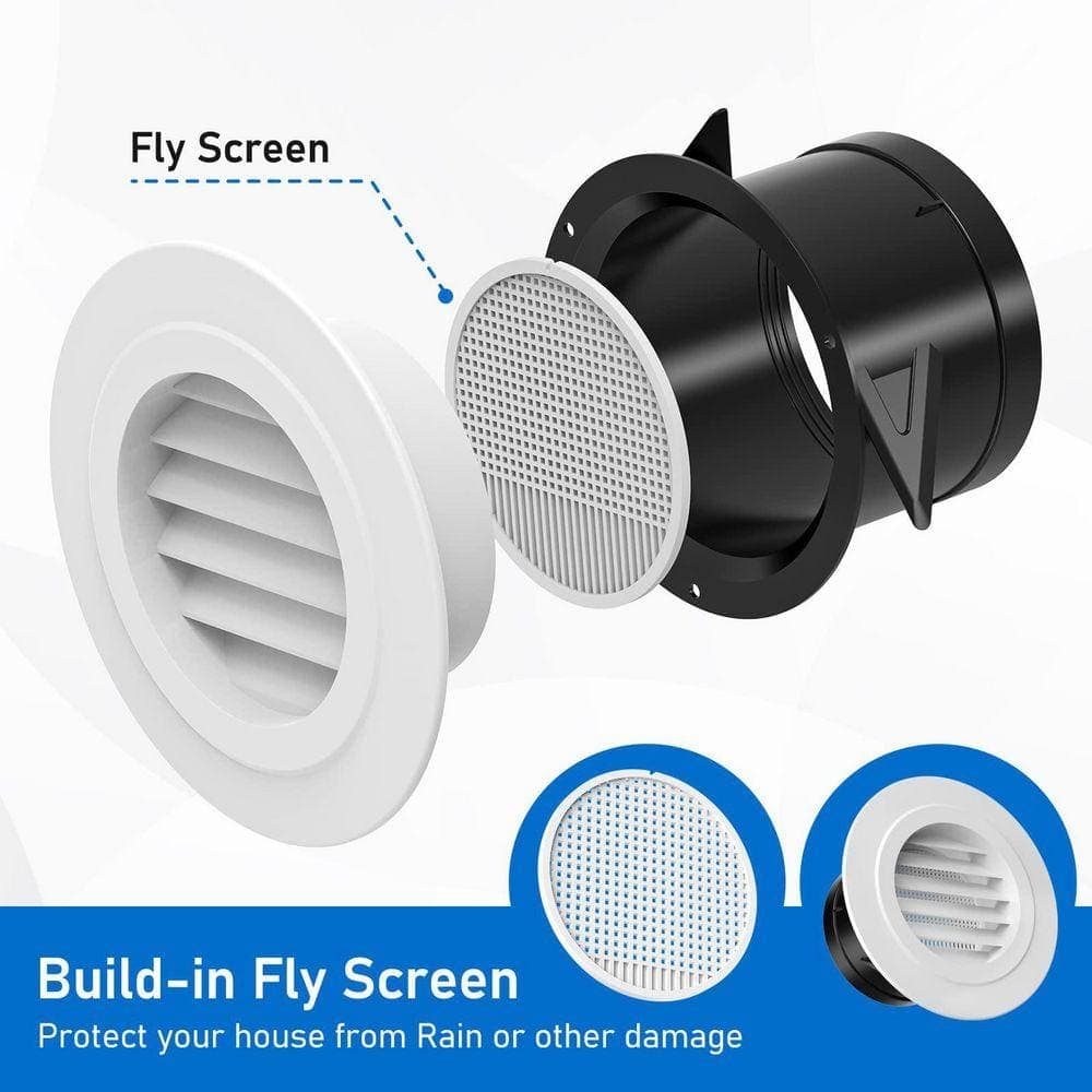 Unbranded 4 in. Round Vent Cover with Fly Screen for Bathroom Exhaust Vent Office Home Eletric Powered Plastic (2)
