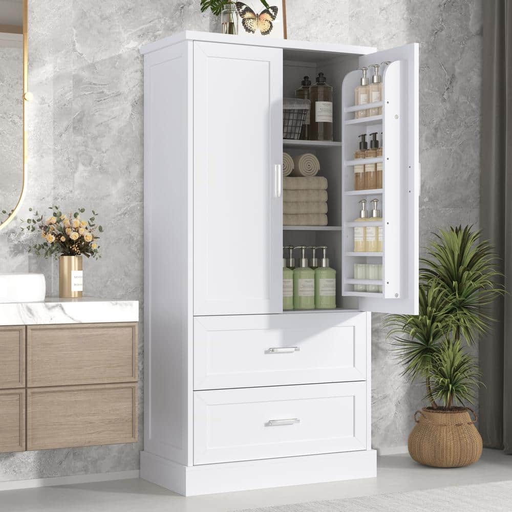Unbranded 31.3 in. W 16 in. D 64 in. H Linen Cabinet with Adjustable Shelf 2 Doors and Drawers (3)