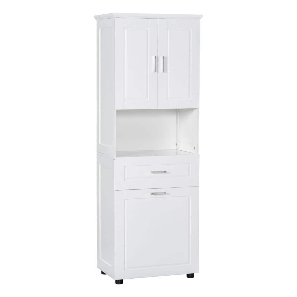 Cesicia 24.72 in. W x 16.29 in. D x 69.92 in. H White Linen Cabinet with Laundry Basket (1)
