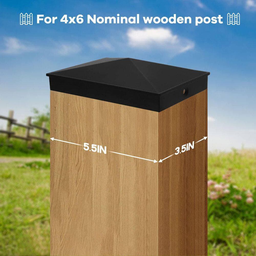 NVNOO 4 in. x 6 in. Matte Powder Coated Aluminum Fences Post Caps for 3.5 in. x 5.5 in. Post, Black (4-Pack) (3)