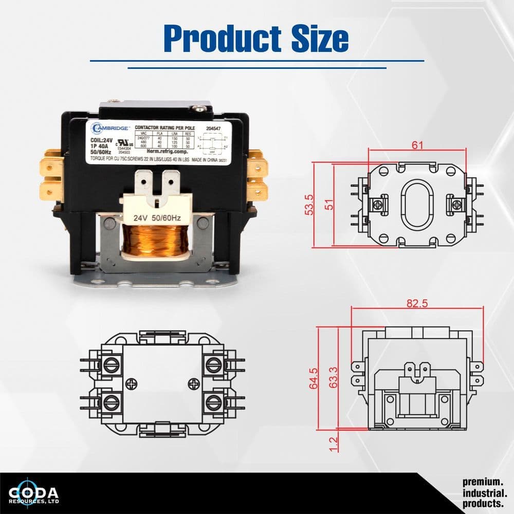Cambridge 3-Pole 40 Amp 240-Volt Coil Voltage 50/60 Hz HVAC Contactor (1-Pack) (3)