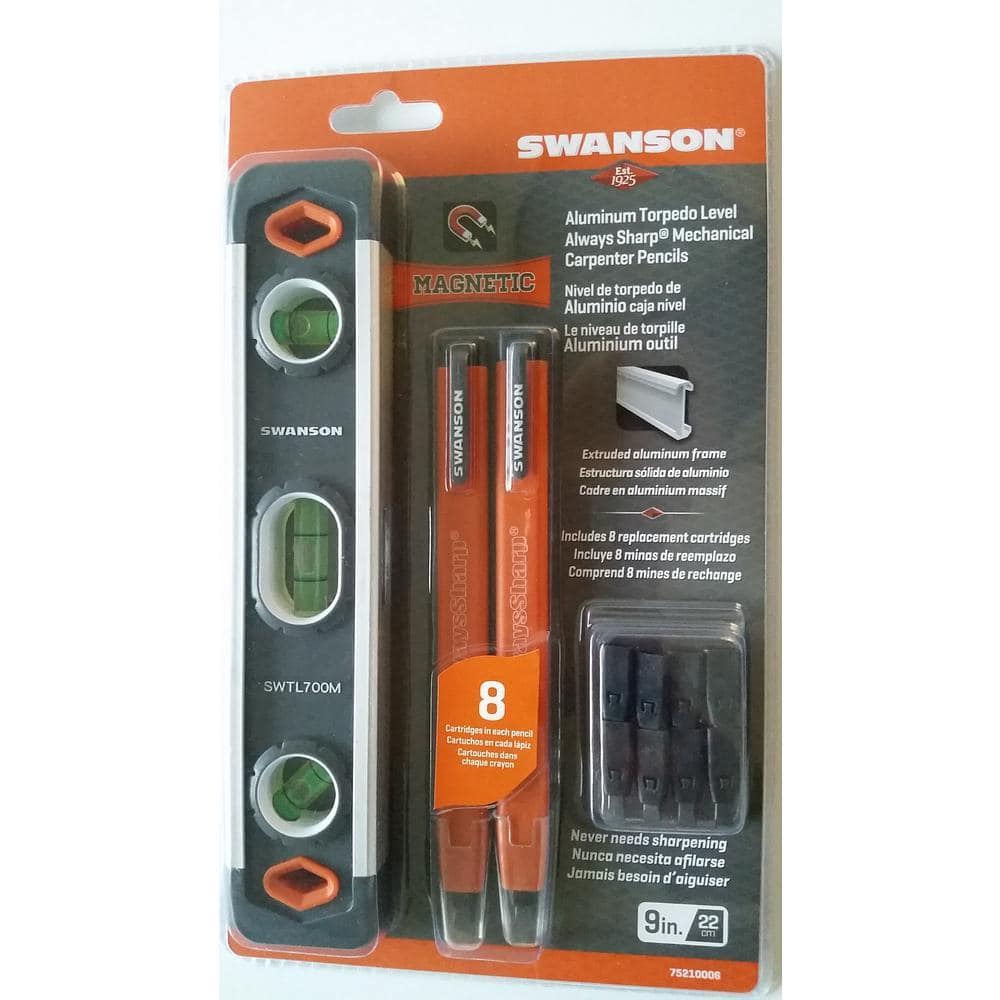 Swanson Magnetic Extruded 9 in. Torpedo Level with Always Sharp Pencil and Refills (2)