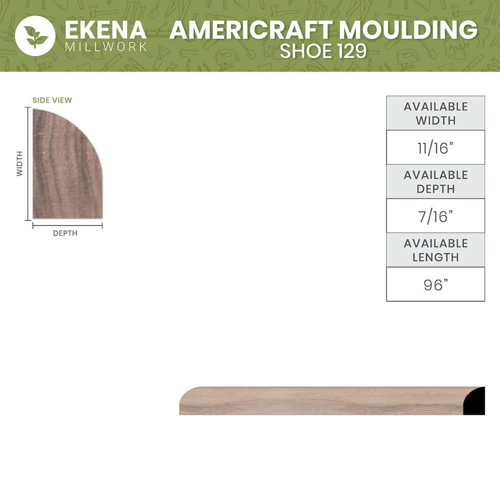 Ekena Millwork WM129 0.44 in. D x 0.69 in. W x 96 in. L Wood (Fingerjoint Pine) Shoe Moulding (2)