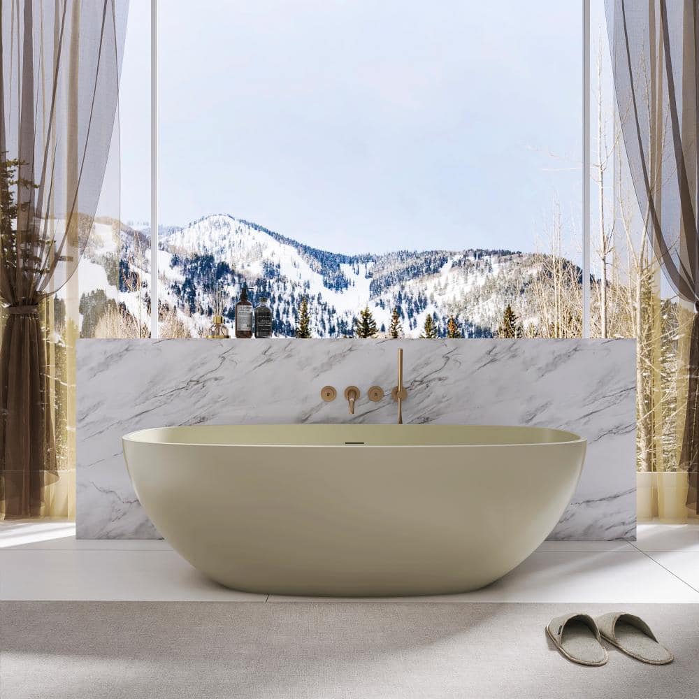 JimsMaison 66.90 in. x 29.50 in. Solid Surface Freestanding Soaking Bathtub in khaki (3)