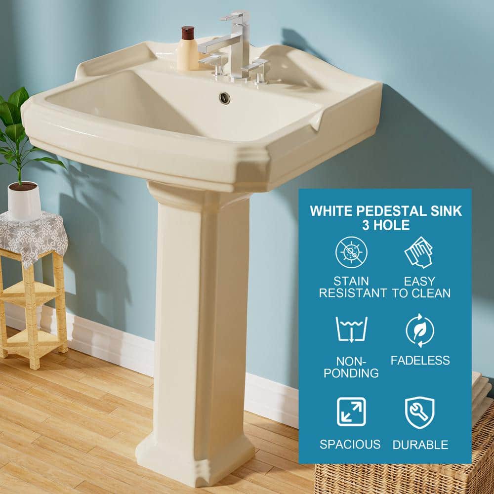 Aguamaph 19 in. D x 23 in. W Pedestal Combo Bathroom Sink in Bone Vitreous China Rectangular Pedestal Bathroom Combo Sink (2)