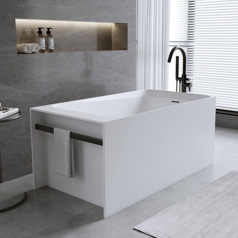 TCYO 51 in. x 28 in. Freestanding Stone Resin Soaking Bathtub with Reversible Drain in Matte White (3)