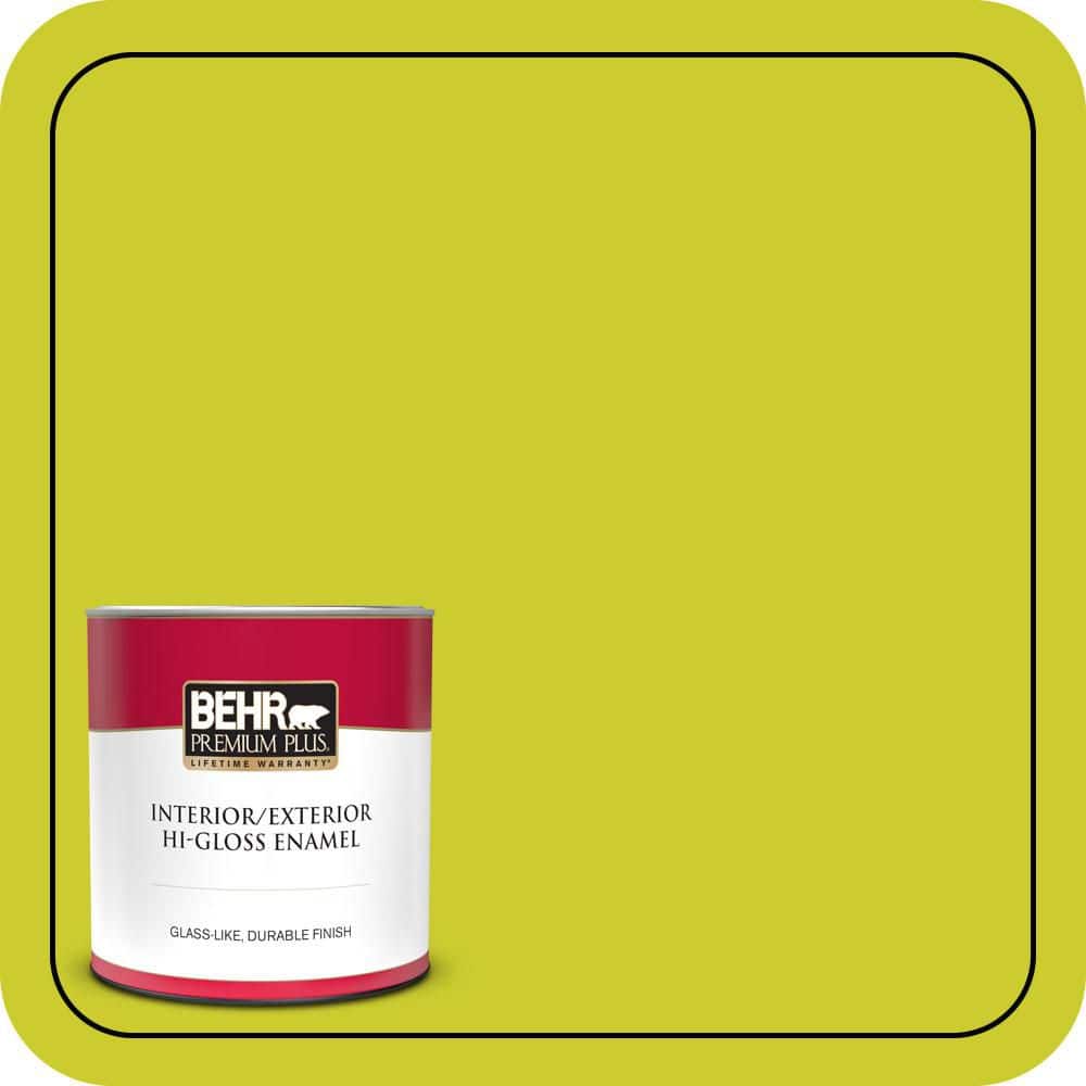 BEHR PREMIUM PLUS 1 qt. #S-G-400 Lime Pop Hi-Gloss Enamel Interior/Exterior Paint & Primer (1)