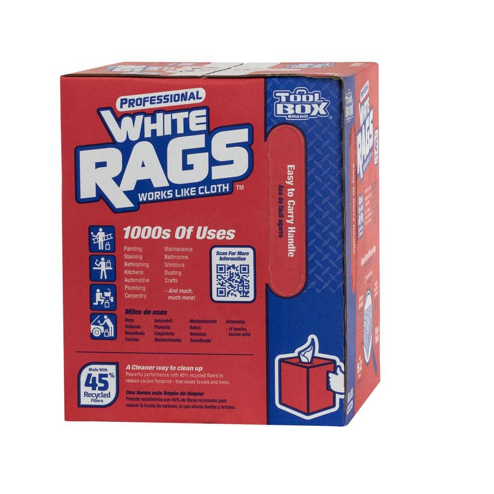 TOOLBOX Professional White Rags (200 Sheets; 10 in. W x 11 in. L Sheet Size; Disposable Painter's Rags - Natural Fibers) (2)