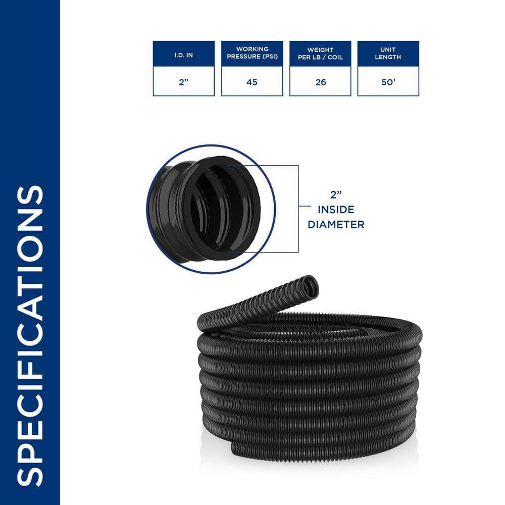 Alpine Corporation 2 in. I.D. x 50 ft. Multi-Use Pond Black Kink Free, Corrugated, Non-Kink Flexible PVC Tubing (2)