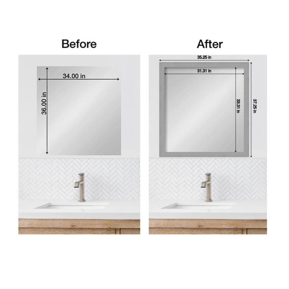Amanti Art Mirror Makeover Brushed Nickel 35.25 in. W x 37.25 in. H Bathroom Mirror Frame Border Kit-Fits a 34 x 36 Mirror (3)