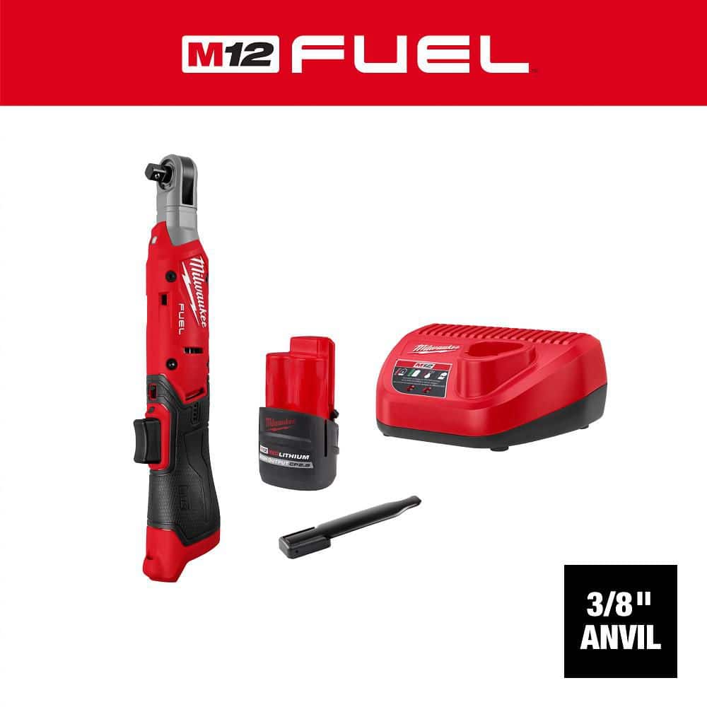 Milwaukee M12 FUEL 12V Lithium-Ion Compact 3/8 in. Cordless Ratchet Kit with Battery, and Charger