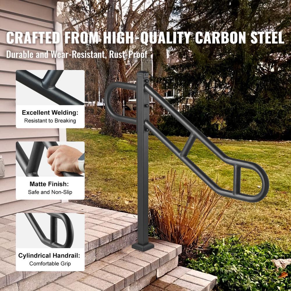 SVOPES Single Post Handrail, 35.43 in. H x 3.46 in. W, Black, Steel, Stair Railing Kit, Outdoor Metal Stair Railing (2)
