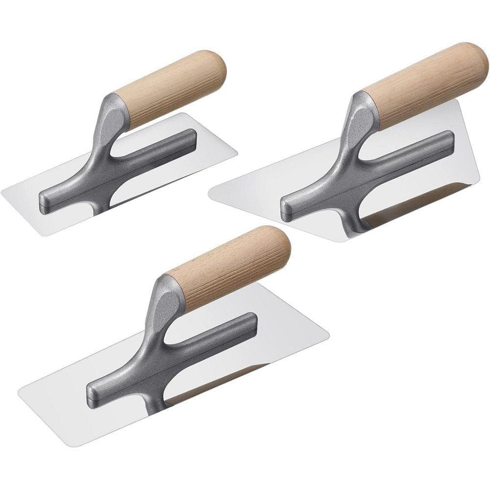 KIWDZFU 7.87 x 3.15 Trapezoid Trowel with Wooden Handle Stainless Steel Plastering Tools Set for Art and Concrete Finishing