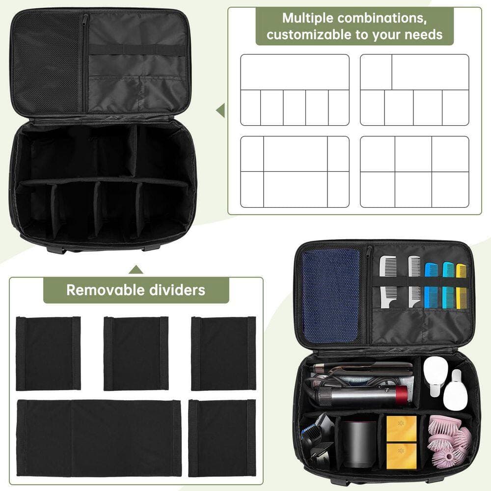 Anqtovp 17 in Portable Hair Tool Organizer with Adjustable Dividers for Barber Supplies, Black Finish, Travel Case (2)