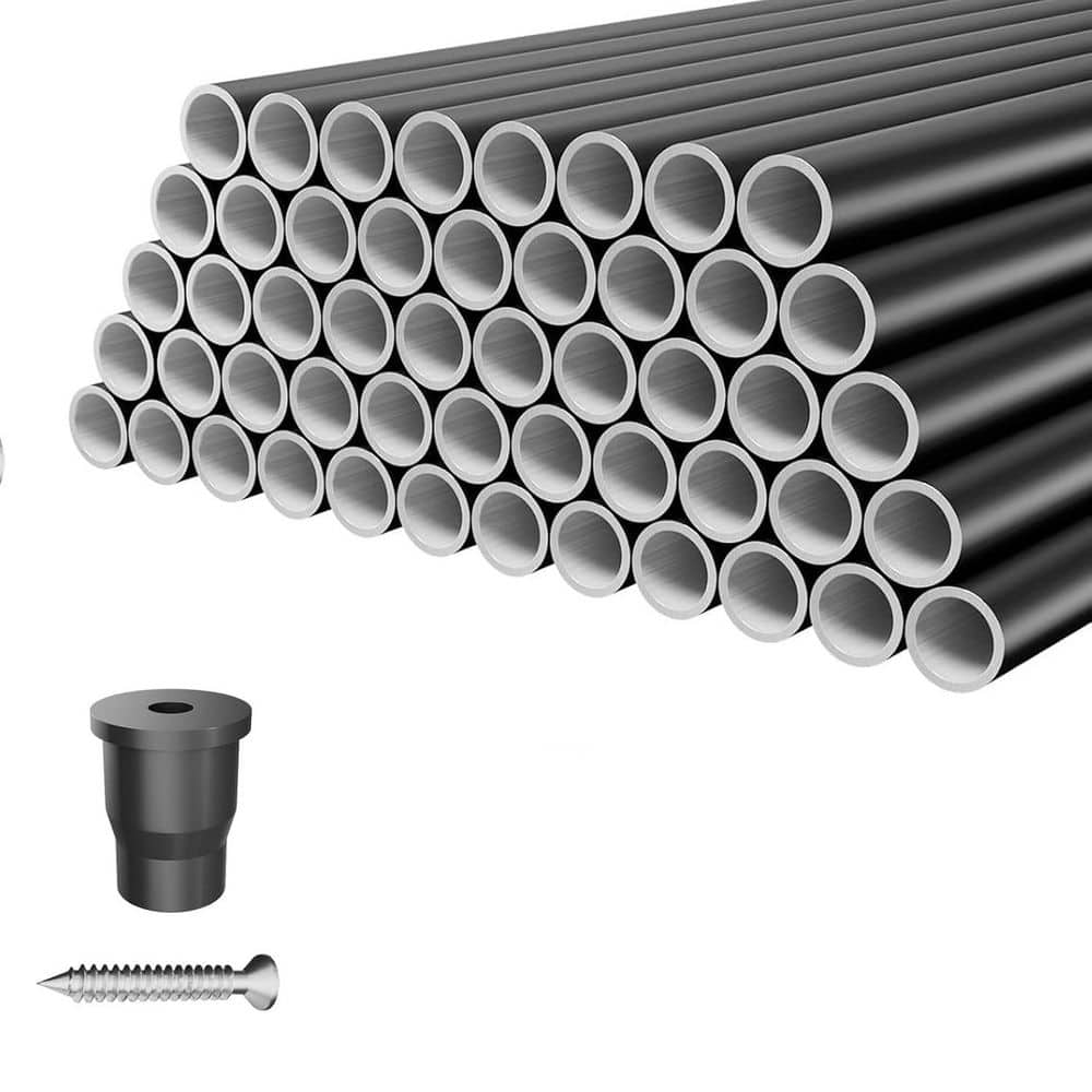 Afoxsos 8.9 H x 40.3 in. W Black Aluminum Stair Railing Kit Weatherproof Hollow Round Balusters 100-Pack for Deck Porch Balcony (1)