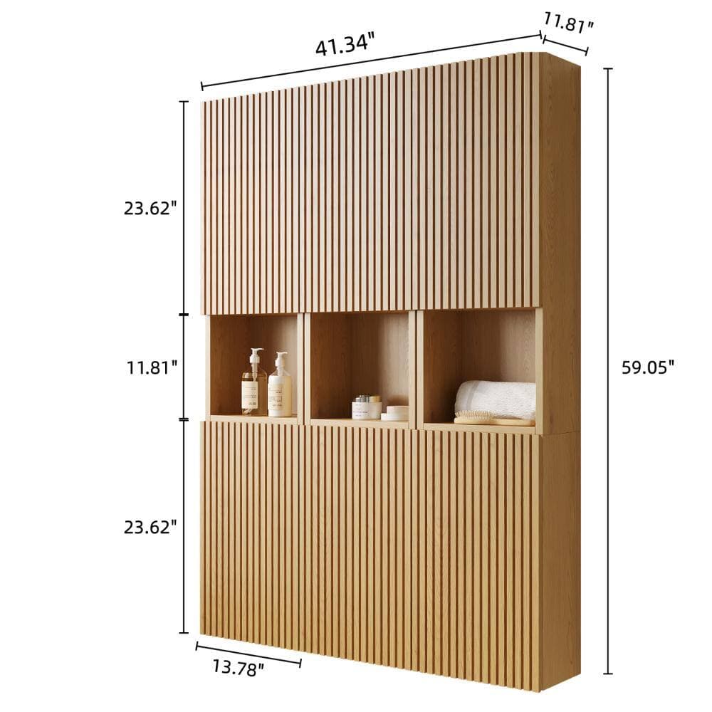XUJMK 41 in. W x 12 in. D x 59 in. H Bathroom Storage Wall Cabinet in Brown, Composed of 6 Cabinets with Doors (2)