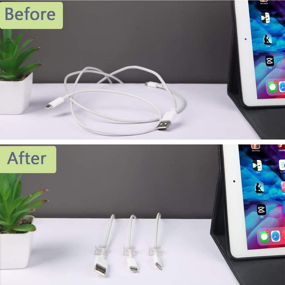 Yichuhaoxi Outdoor Wire Clips Self Adhesive Cable Hooks Cord Organizer Holder Clear 60-Pack for Desk Wall Lights (3)