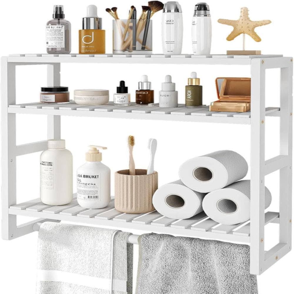Whatseaso 16.6 in. W x 16.9 in. H x 6 in. D White Over The Toilet Storage with Hanging Rod (3)