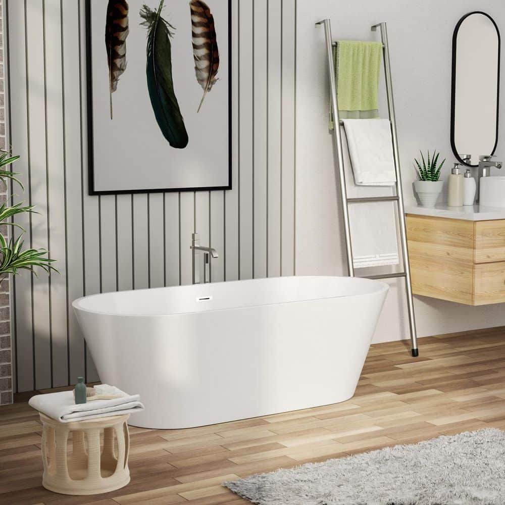 ANGELES HOME 31.5 in. Soaking Bathtub with Chrome Overflow and Pop-Up Drain, Gloss White (2)