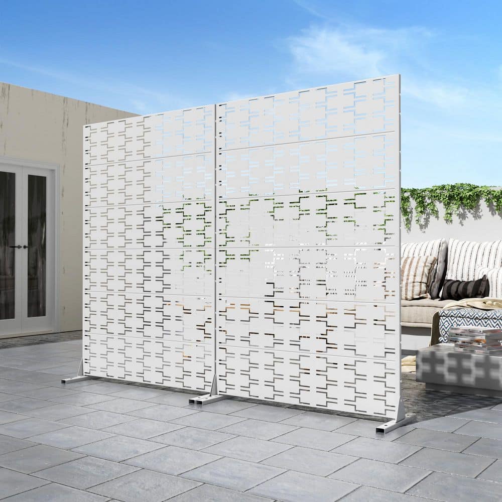 Lumioca 46.8 in. W x 71.37 in. H White Brick Shape Galvanized sheet Outdoor Private Screen Decorative Art Panel (2)