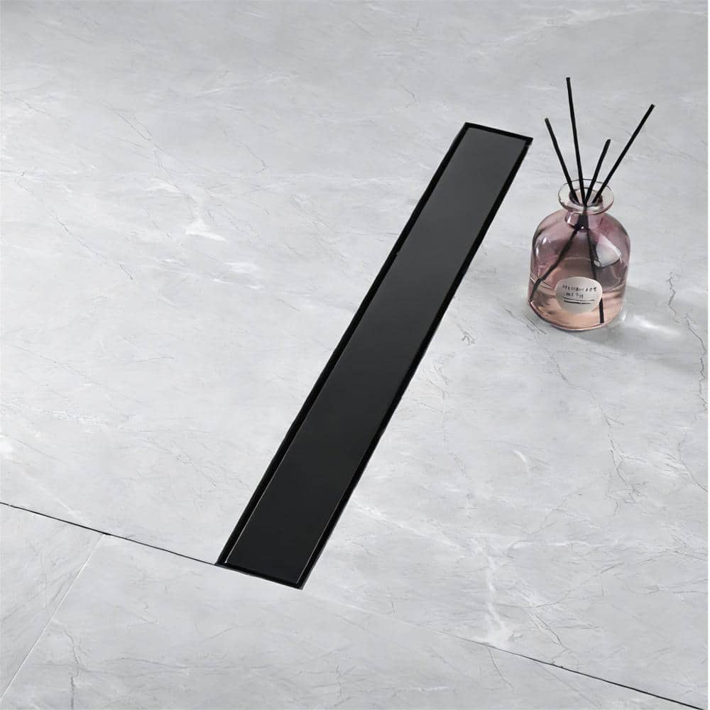 AIMADI 24 Inch Linear Shower Drain With Hair Strainer and Leveling Feet Rectangular Stainless Steel Floor Drain in Matte Black (2)