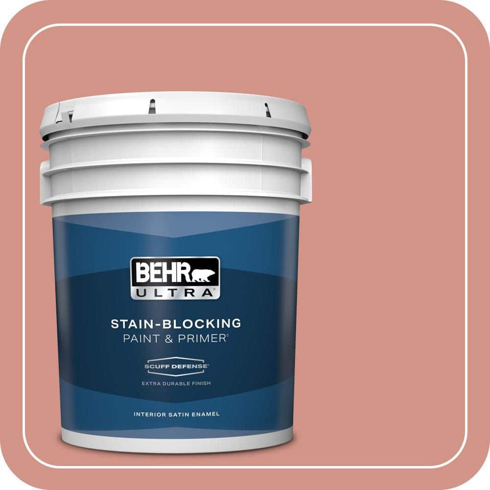 BEHR ULTRA 5 gal. #T15-20 Peach Preserve Extra Durable Satin Enamel Interior Paint & Primer