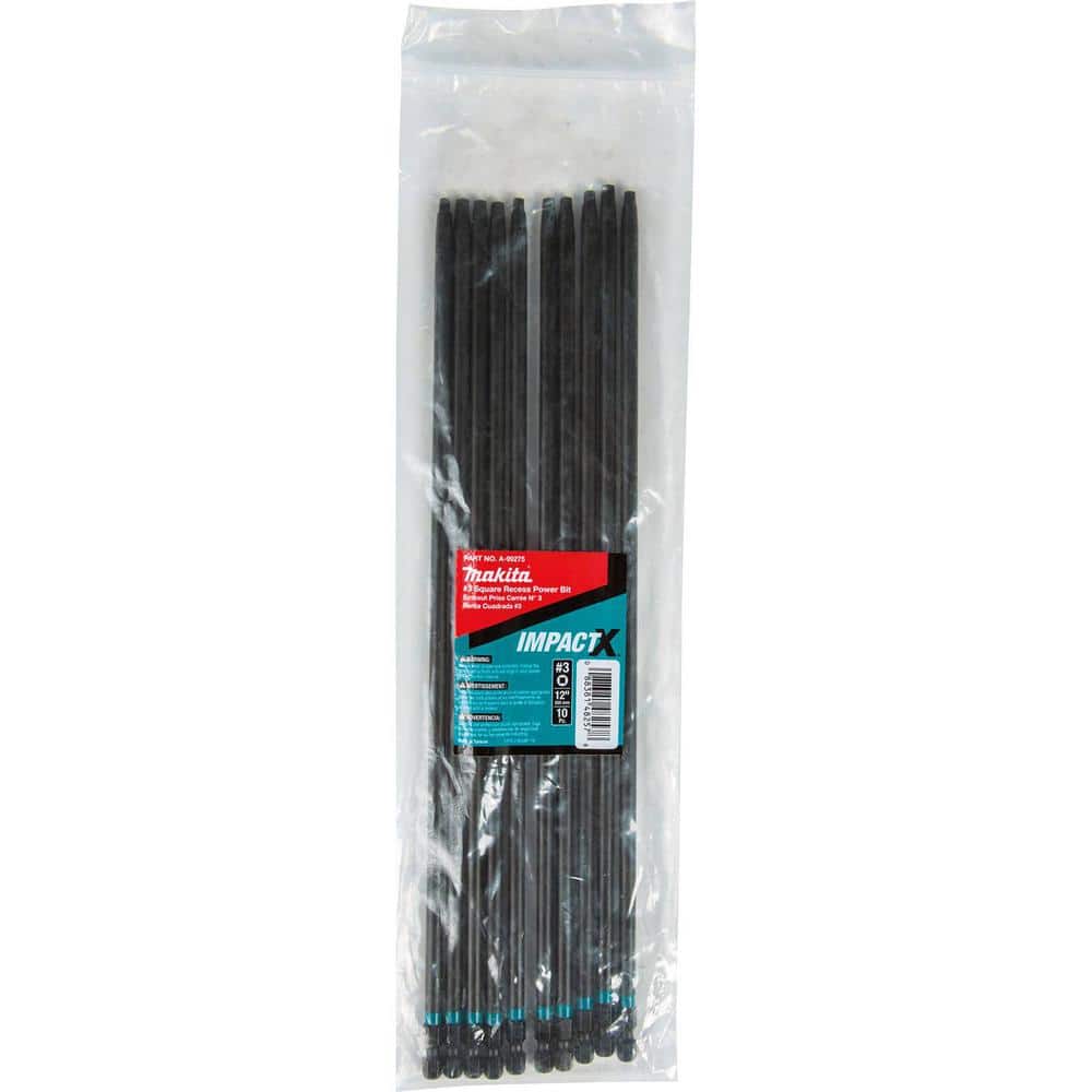 Makita ImpactX #3 Square Recess 12 in. Modified S2 Steel Power Bit (10-Pack) (3)