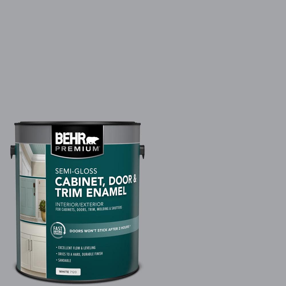 BEHR PREMIUM 1 gal. #N530-4 Power Gray Semi-Gloss Enamel Interior/Exterior Cabinet, Door & Trim Paint (1)