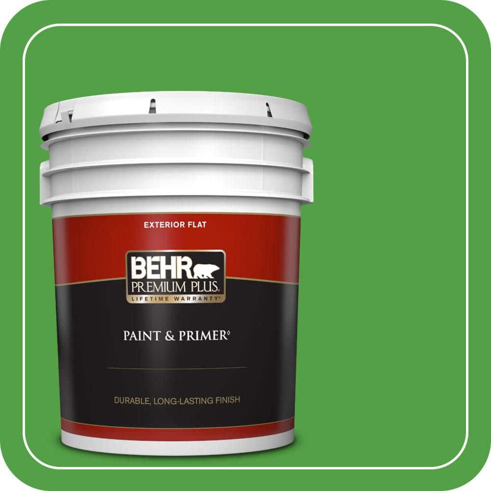BEHR PREMIUM PLUS 5 gal. #S-G-440 Green Acres Flat Exterior Paint & Primer