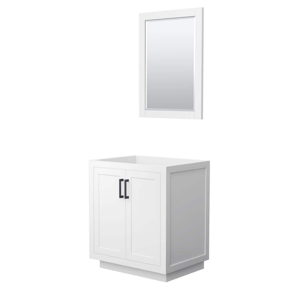 Wyndham Collection Miranda 29.25 in. W x 21.75 in. D x 33 in. H Single Sink Bath Vanity Cabinet without Top in White with 24 in. Mirror (1)