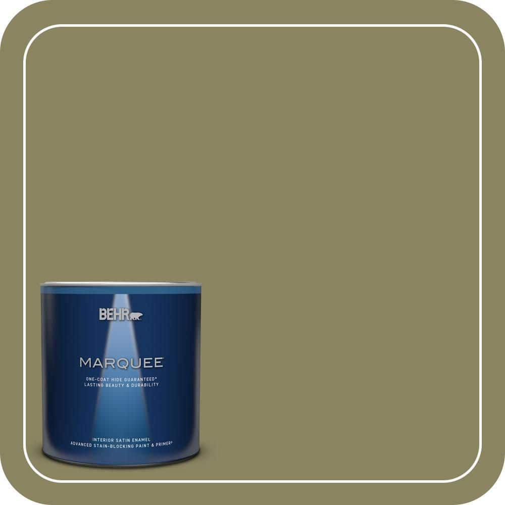 BEHR MARQUEE 1 qt. #S350-5 Green Scene One-Coat Hide Satin Enamel Interior Paint & Primer