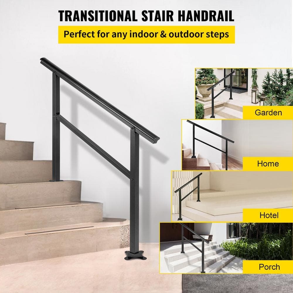 SVOPES Adjustable Outdoor Handrail for Stairs 47.6 in. x 35.2 in. Black Aluminum Stair Railing, Stair Railing Kit (2)