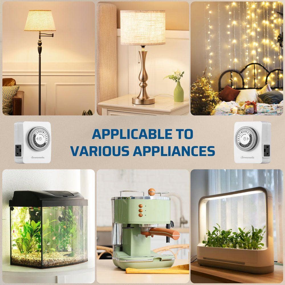 DEWENWILS 15 Amp 24-Hour Indoor Plug-In Heavy-Duty Mechanical Timer with 2-Grounded Outlets, Daily On/Off Cycle, (2-Pack) (3)